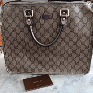 Gucci Monogram Top-Handle Tote in Beige/Brown